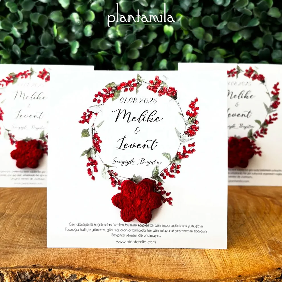 Plantamila - Kırmızı Çiçek Şekilli Tohum Kartı