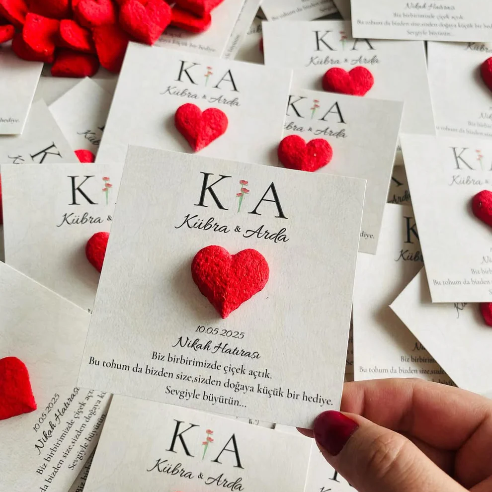 My Design - Kırmızı Kalpli Sade Tohum Kartı