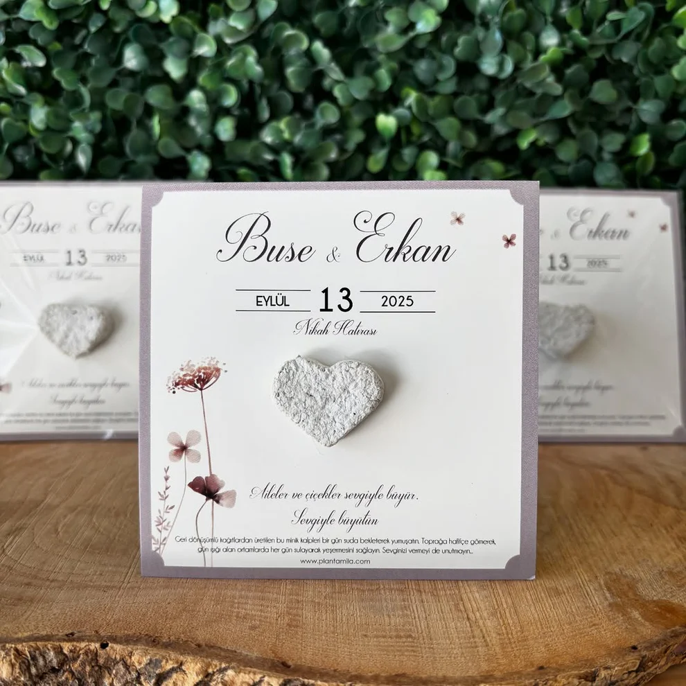Plantamila - Beyaz Kalp Detaylı Gümüş Tohum Kartı