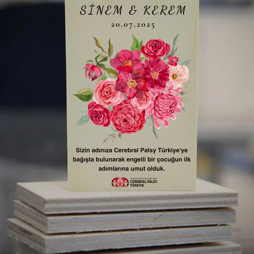 Türkiye Spastik Çocuklar Vakfı - Kırmızı Çiçek Demeti Ahşap Magnet