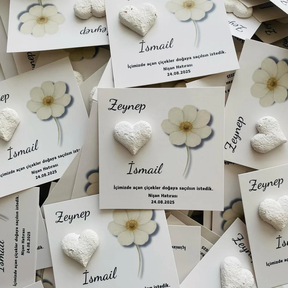 My Design - Beyaz Kalpli Papatya Detaylı Tohum Kartı