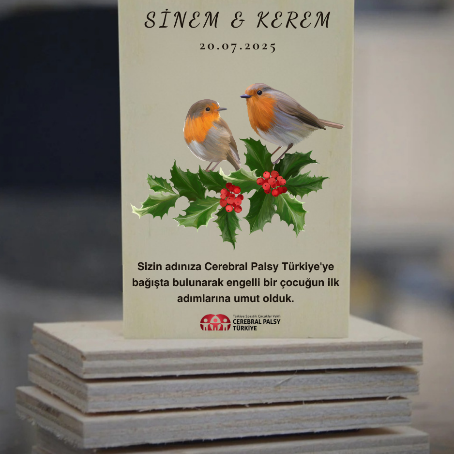 Türkiye Spastik Çocuklar Vakfı - Kuş ve Yaprak Desenli Ahşap Magnet