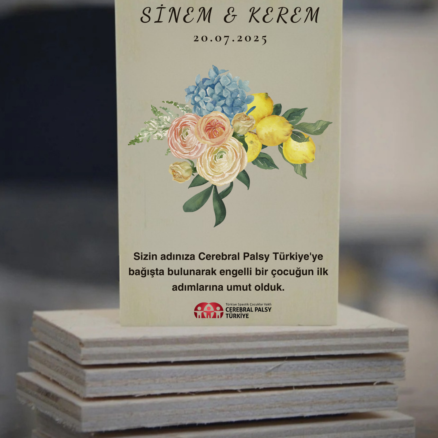 Türkiye Spastik Çocuklar Vakfı - Limon ve Çiçek Desenli Ahşap Magnet