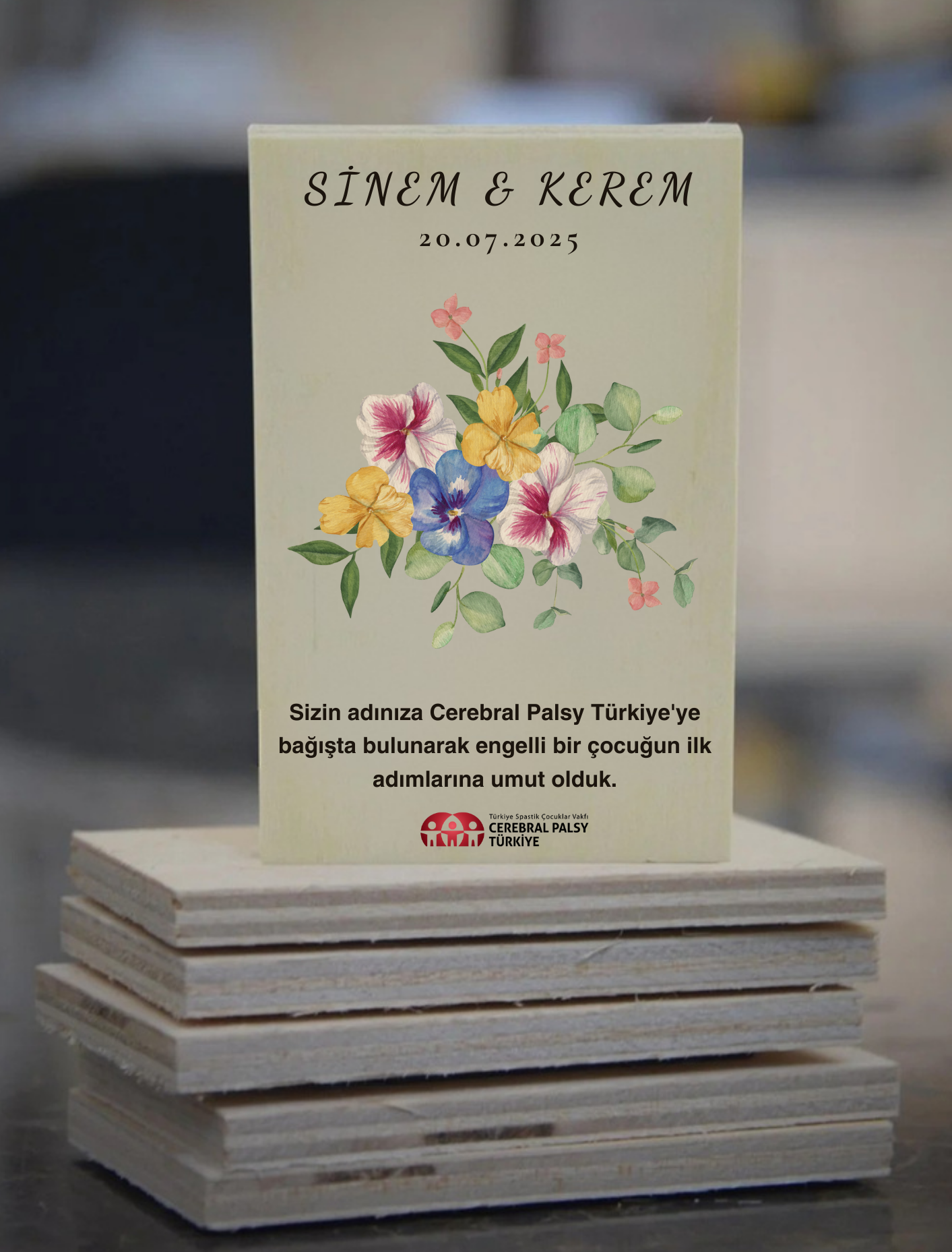 Türkiye Spastik Çocuklar Vakfı - Çiçek ve Okaliptüs Detaylı Ahşap Magnet