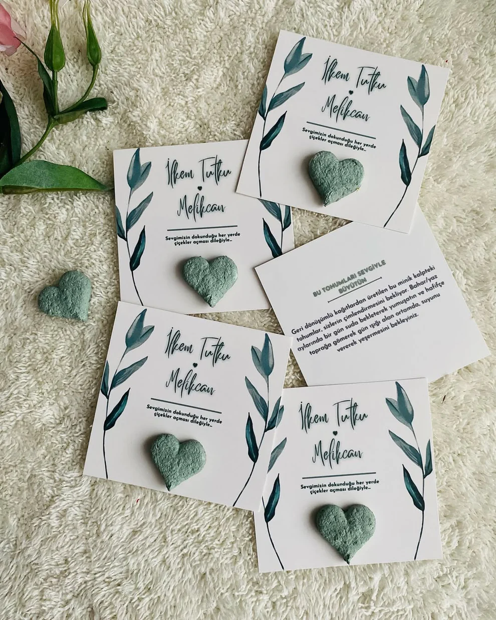 My Design - Yeşil Kalpli Zeytin Yaprağı Detaylı Tohum Kartı
