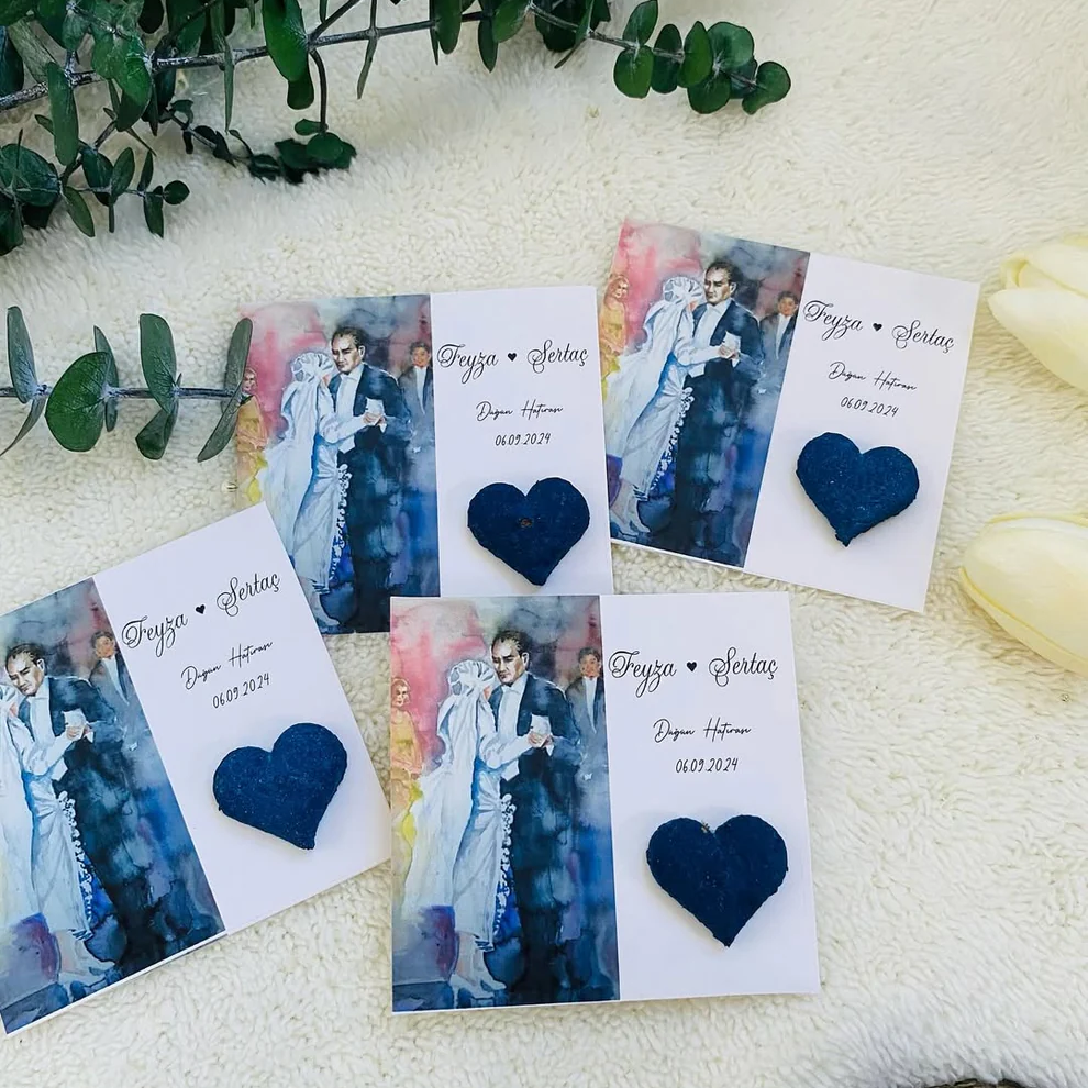 My Design - Lacivert Kalpli Atatürk & Latife Hanım Tohum Kartı