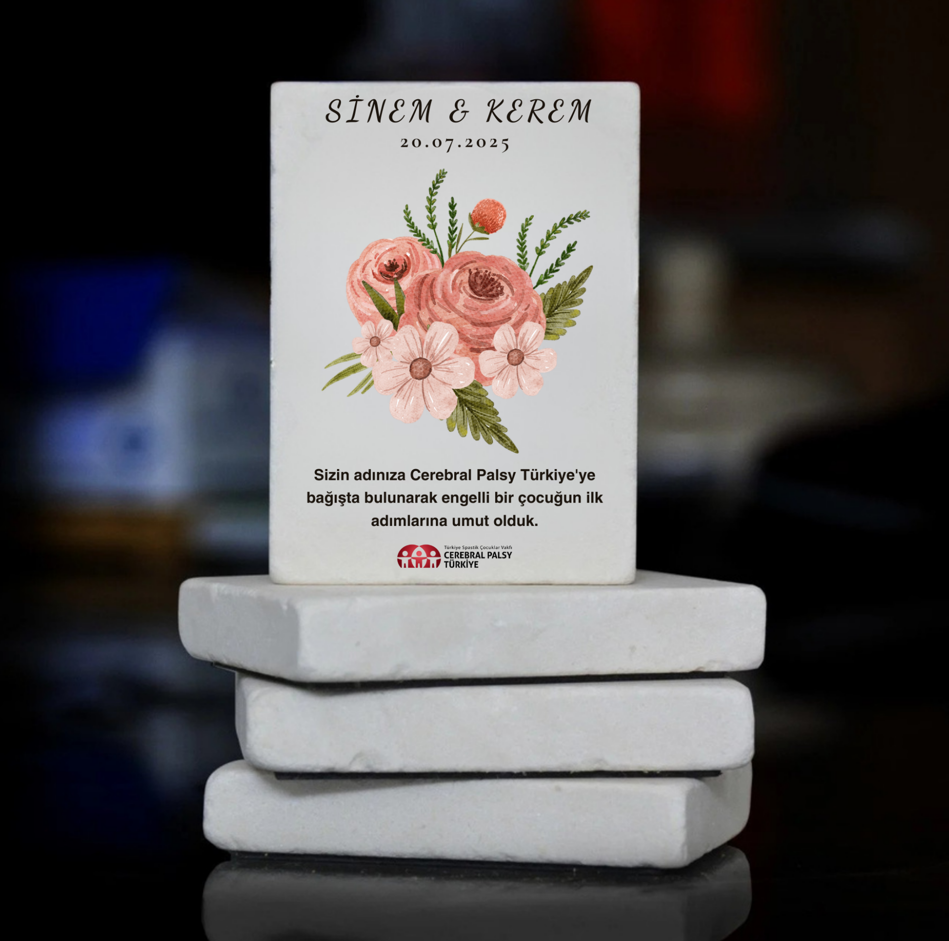 Türkiye Spastik Çocuklar Vakfı - Turuncu Çiçek Buketi Taş Magnet