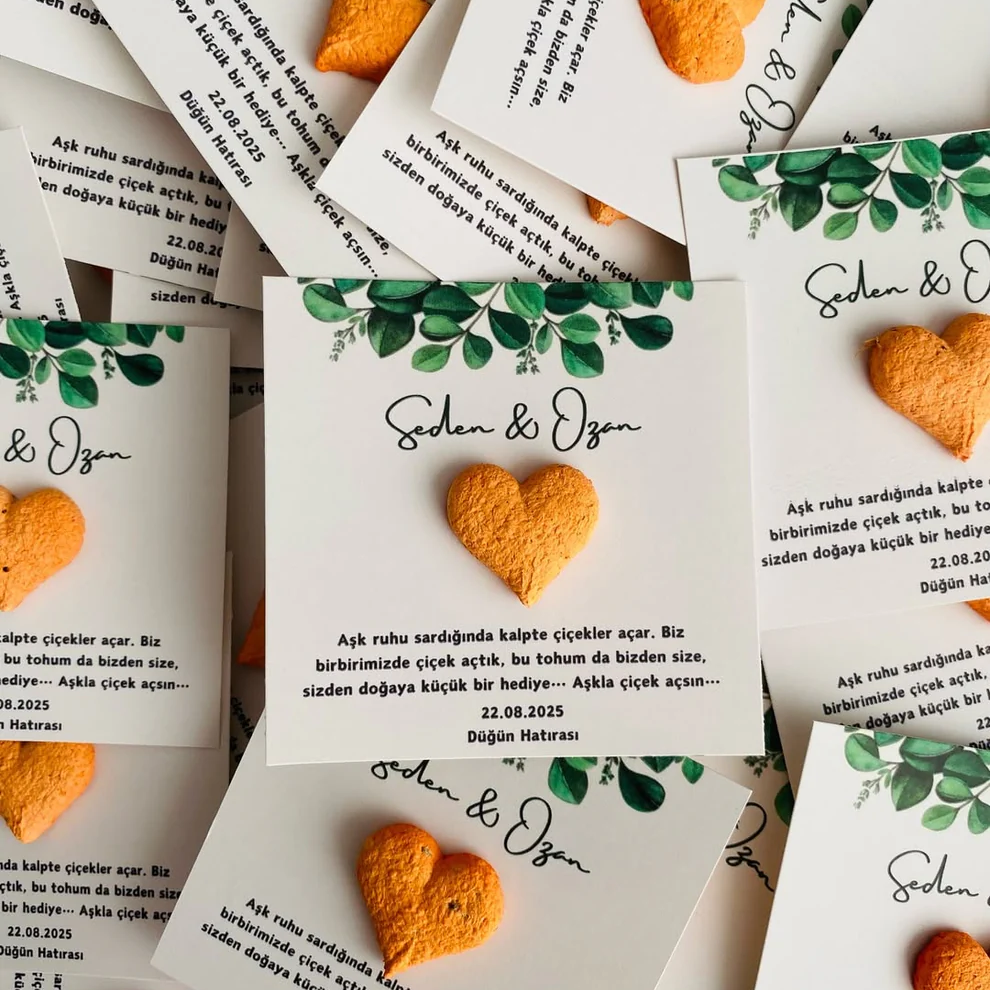 My Design - Turuncu Kalpli Yaprak Detaylı Tohum Kartı