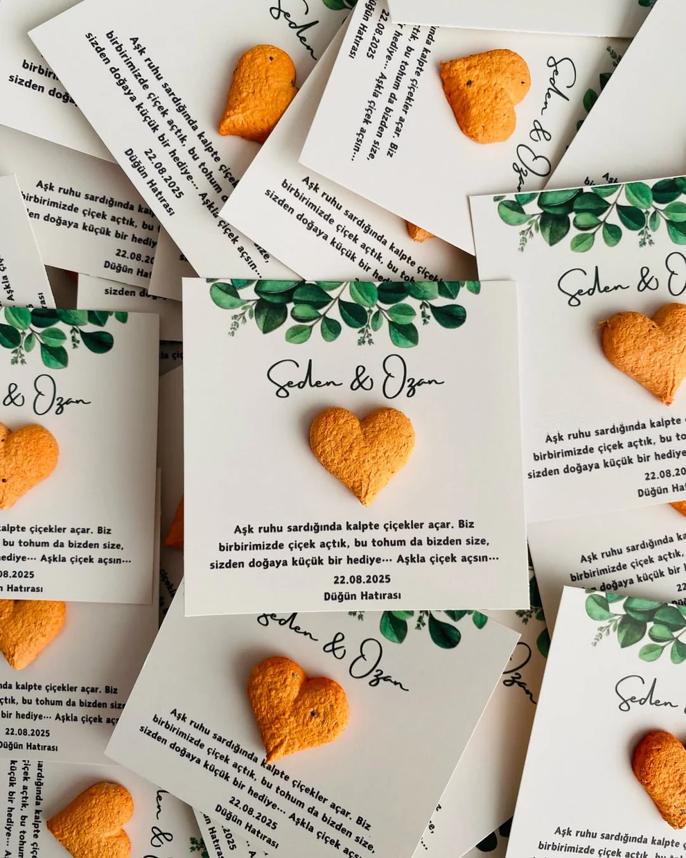 My Design - Turuncu Kalpli Yaprak Detaylı Tohum Kartı