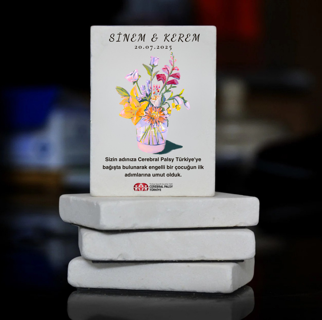 Türkiye Spastik Çocuklar Vakfı - Çiçek Vazosu Desenli Taş Magnet