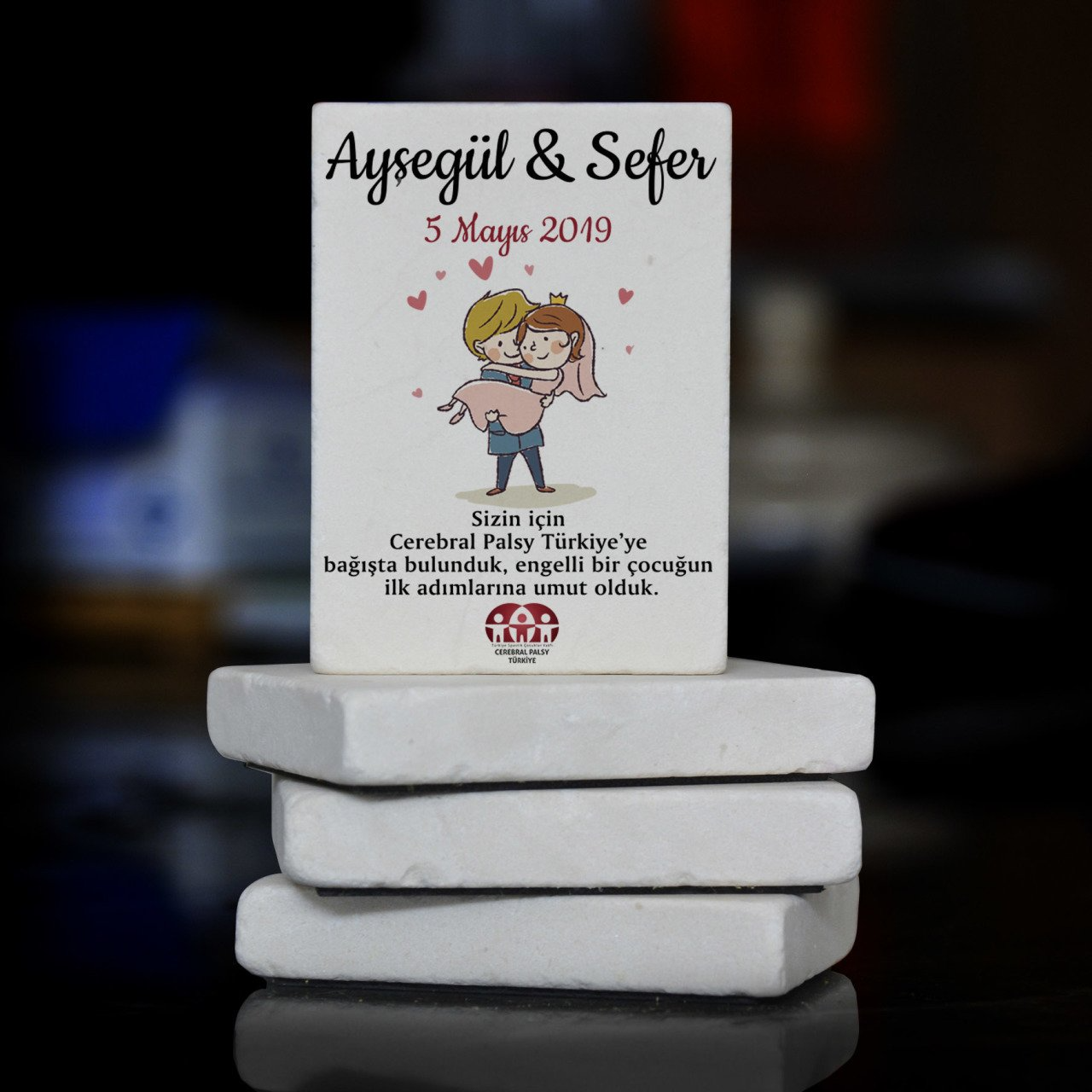 Türkiye Spastik Çocuklar Vakfı - Şirin Gelin Damat Desenli Taş Magnet