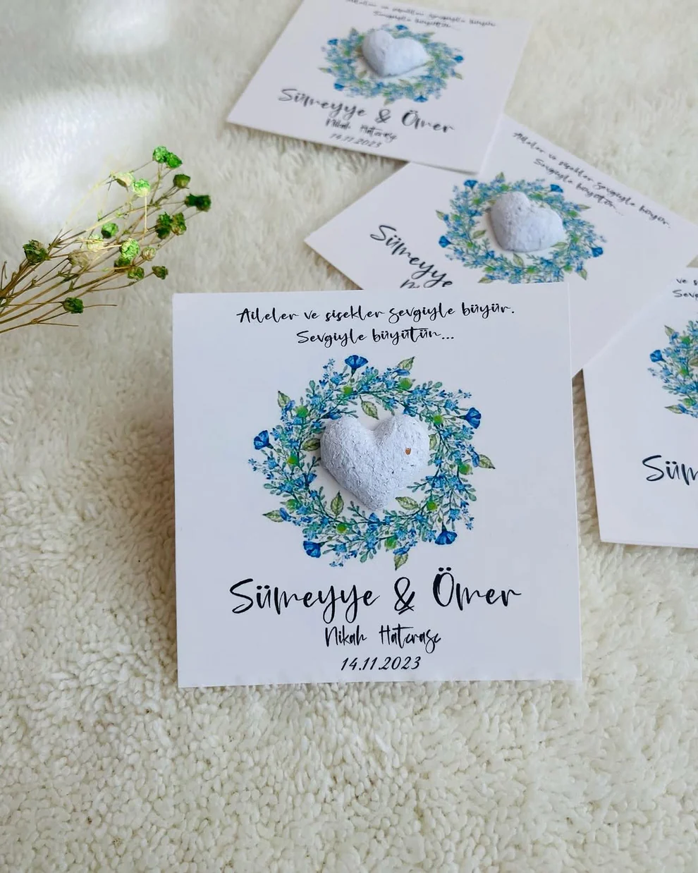 My Design - Beyaz Kalpli Mavi Çiçekli Tohum Kartı