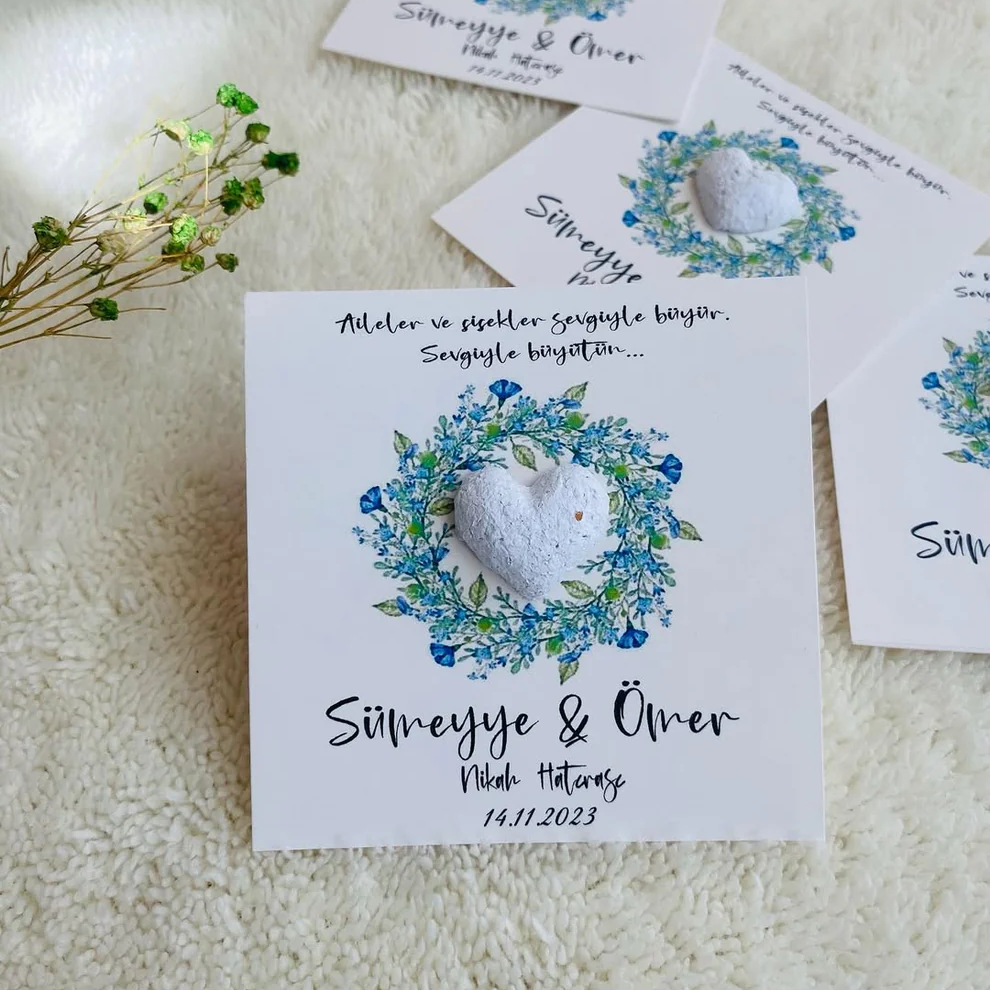 My Design - Beyaz Kalpli Mavi Çiçekli Tohum Kartı