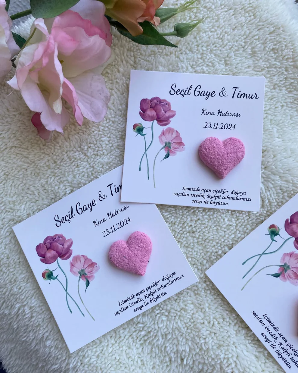 My Design - Pembe Kalpli Pembe Çiçek Detaylı Tohum Kartı