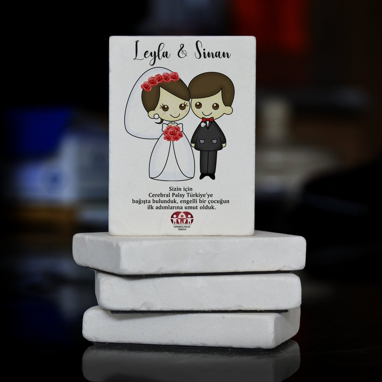 Türkiye Spastik Çocuklar Vakfı - Sade Gelin & Damat Desenli Taş Magnet