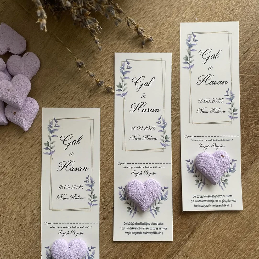 My Design - Beyaz Kalpli Çerçeve Detaylı Kitap Ayracı Tohum Kartı