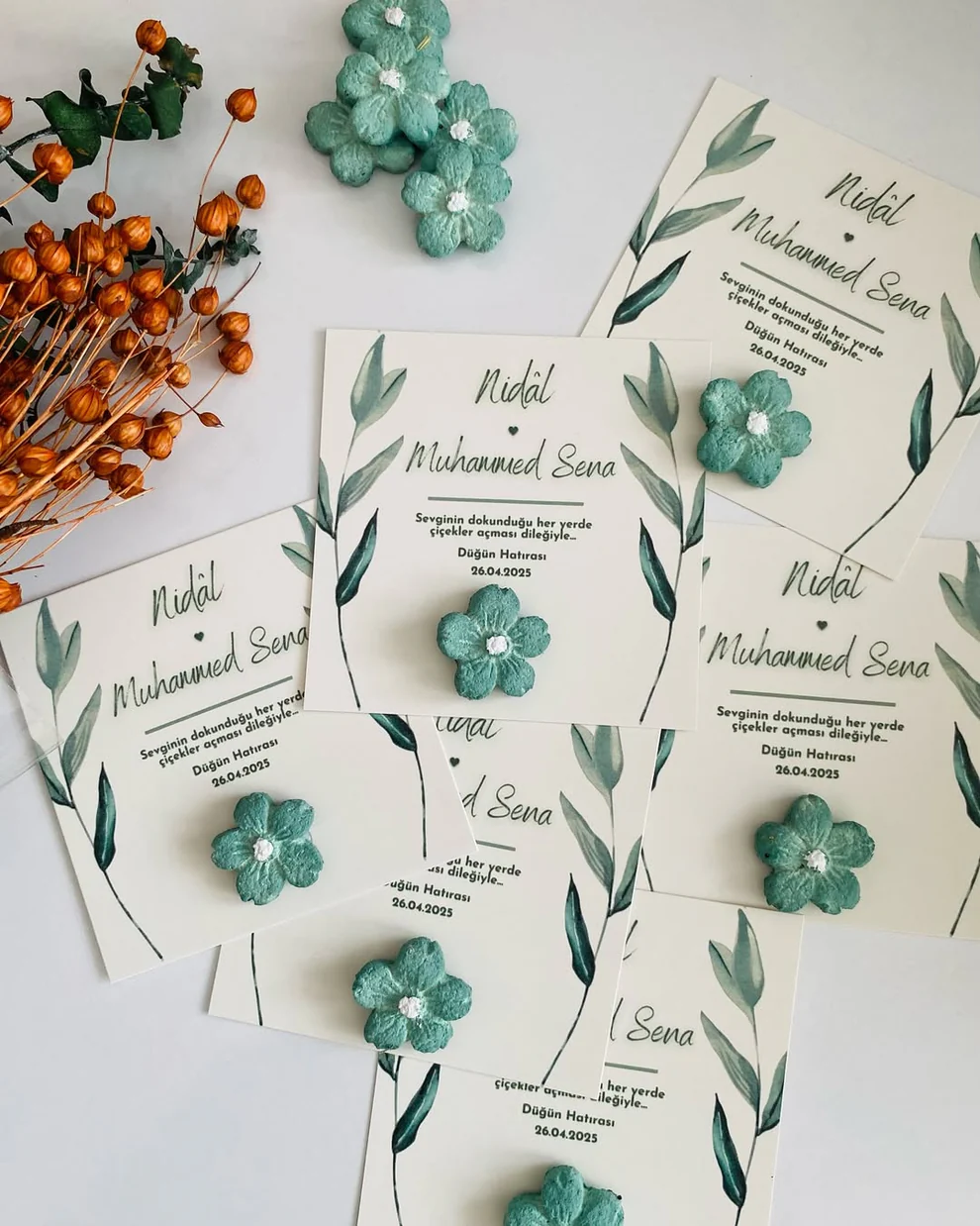 My Design - Yeşil Çiçekli Yaprak Detaylı Tohum Kartı
