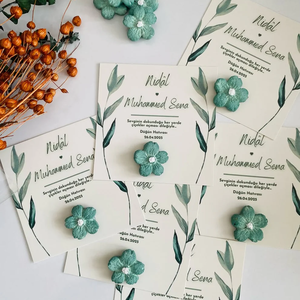 My Design - Yeşil Çiçekli Yaprak Detaylı Tohum Kartı