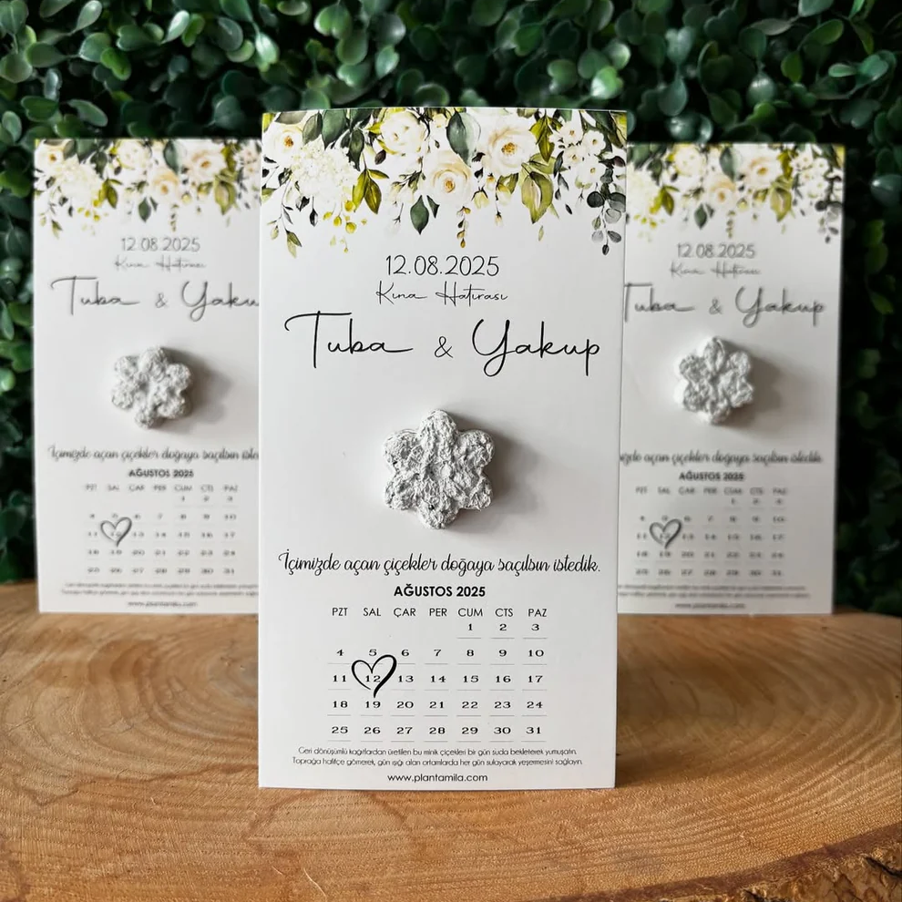 Plantamila - Takvimli Beyaz Çiçekli Tohum Kartı