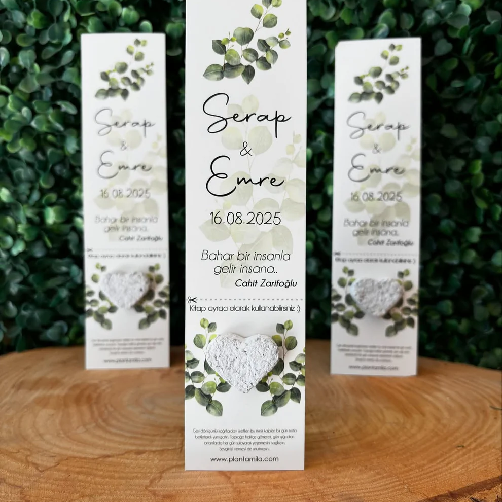Plantamila - Beyaz Kalpli Yaprak Detaylı Kitap Ayracı Tohum Kartı