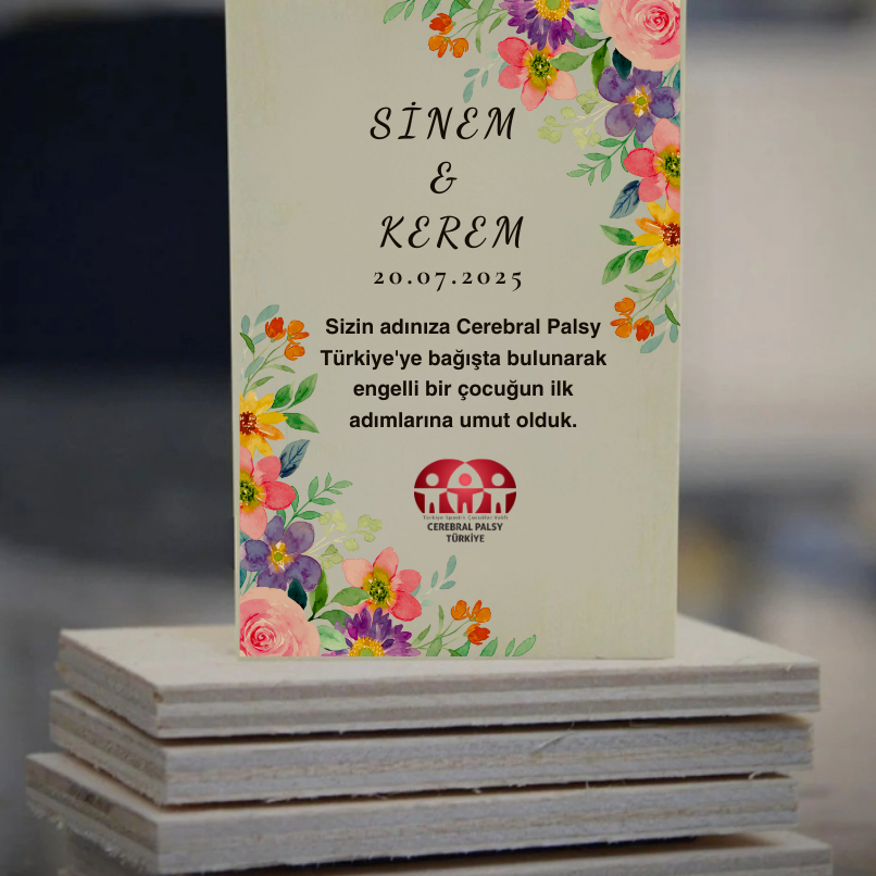 Türkiye Spastik Çocuklar Vakfı - Renkli Çiçek Çerçeveli Ahşap Magnet