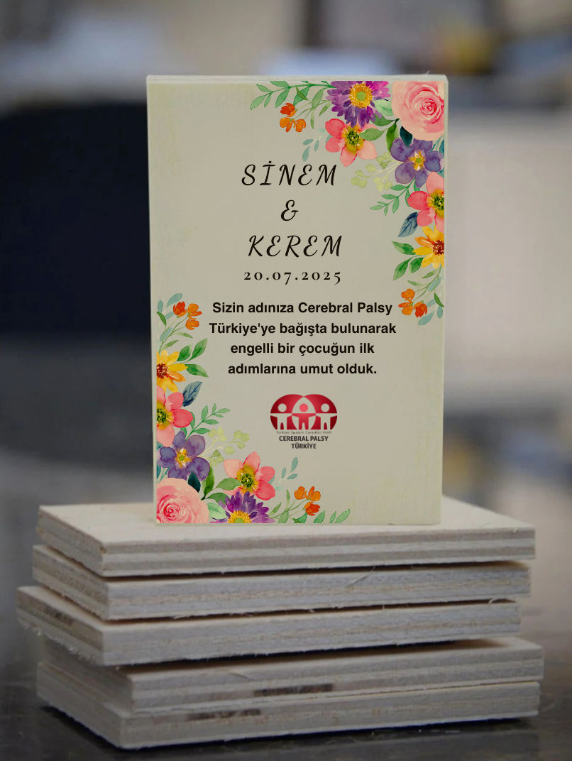 Türkiye Spastik Çocuklar Vakfı - Renkli Çiçek Çerçeveli Ahşap Magnet