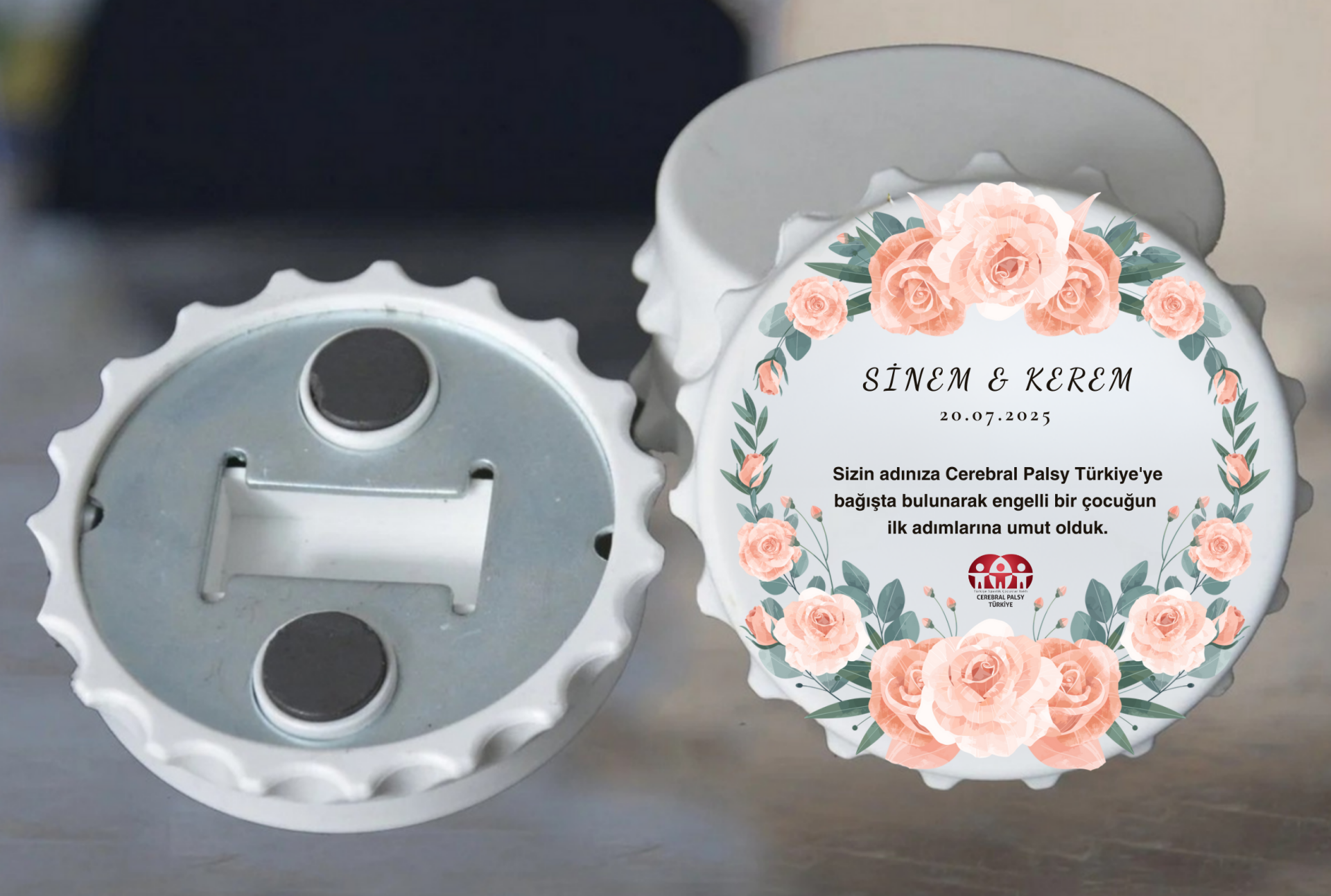 Türkiye Spastik Çocuklar Vakfı - Pembe Çiçek Çerçeveli Açacak Magnet