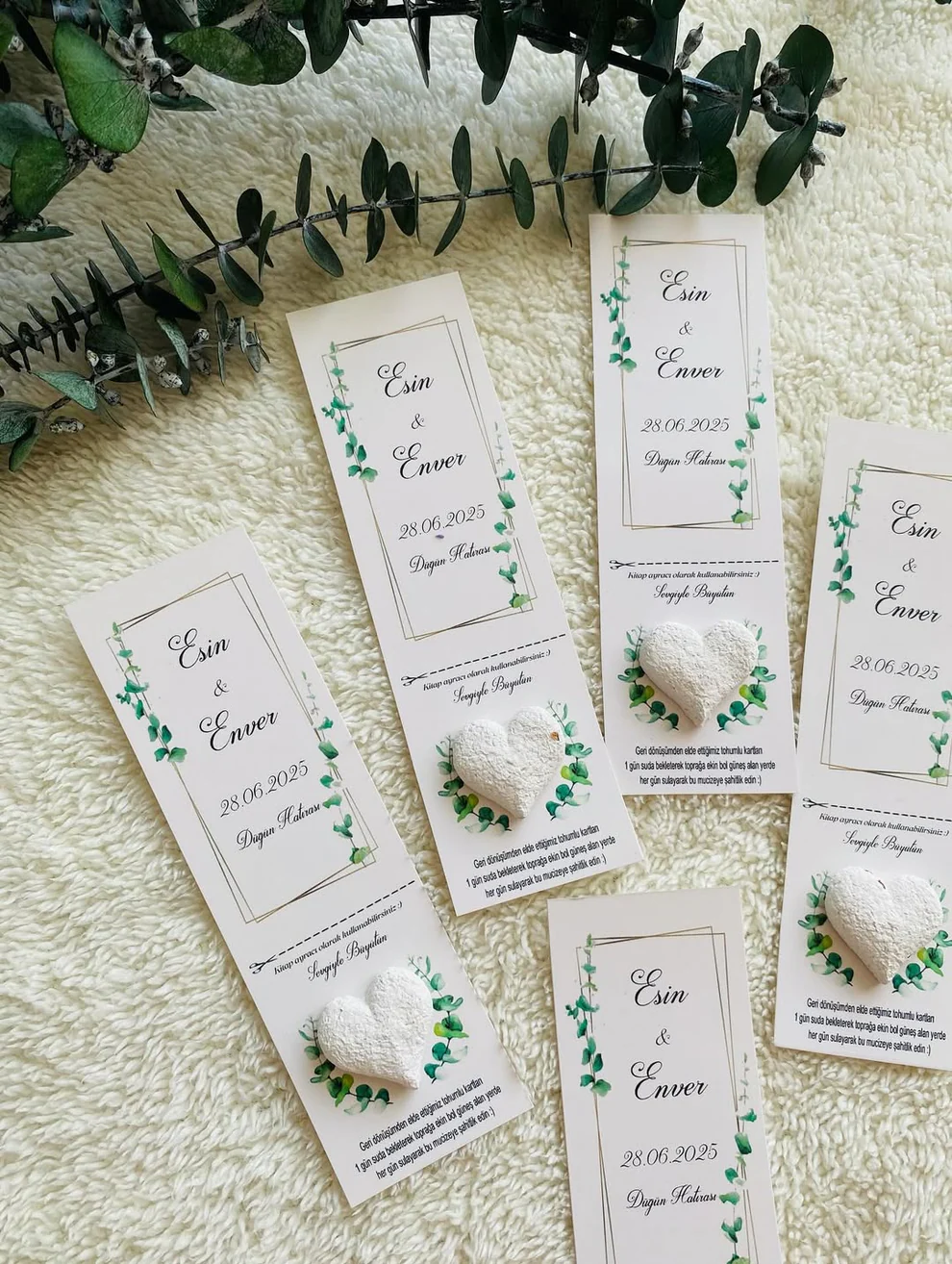 My Design - Beyaz Kalpli Yapraklı Çerçeve Detaylı Kitap Ayracı Tohum Kartı