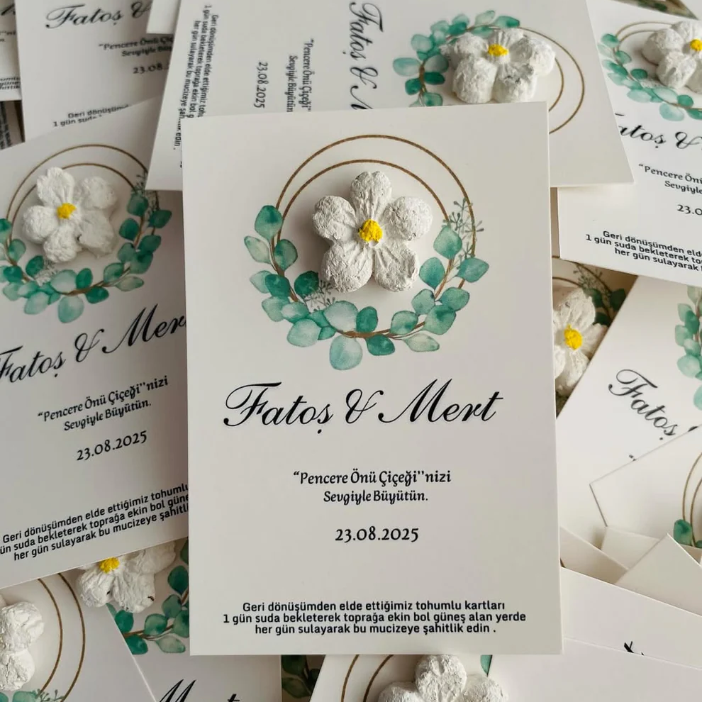 My Design - Beyaz Çiçekli Halka Detaylı Tohum Kartı