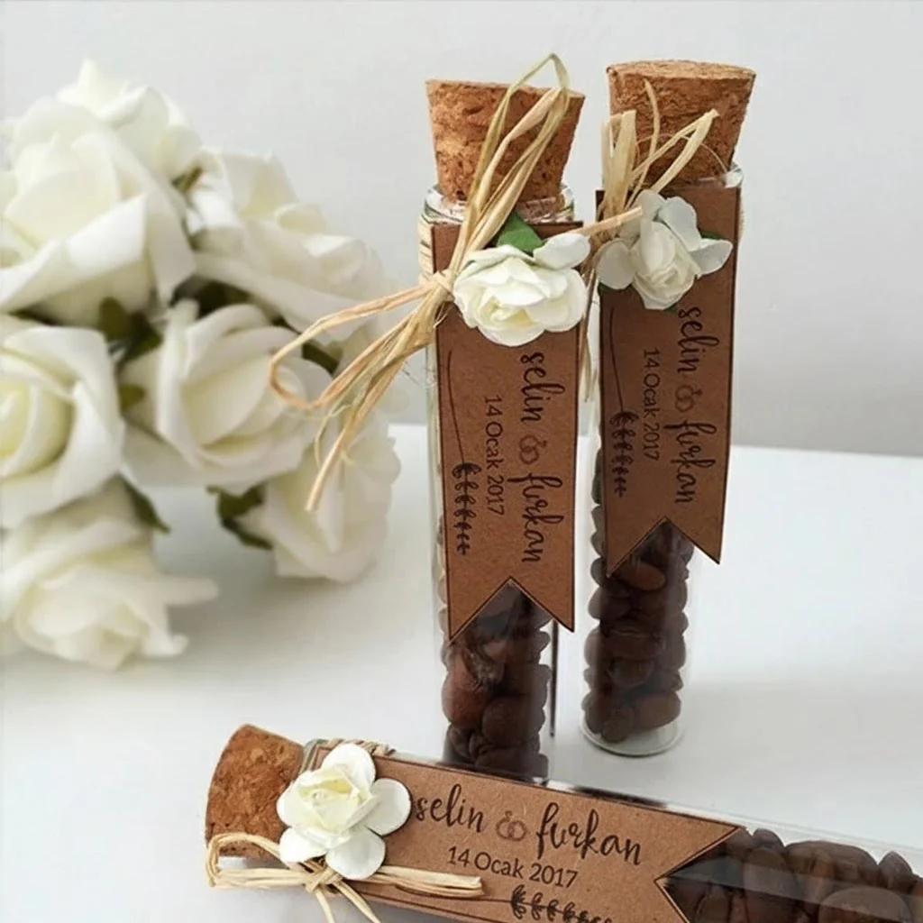 Cutie Fingers - Beyaz Gül Kahve Çekirdekli Cam Tüp