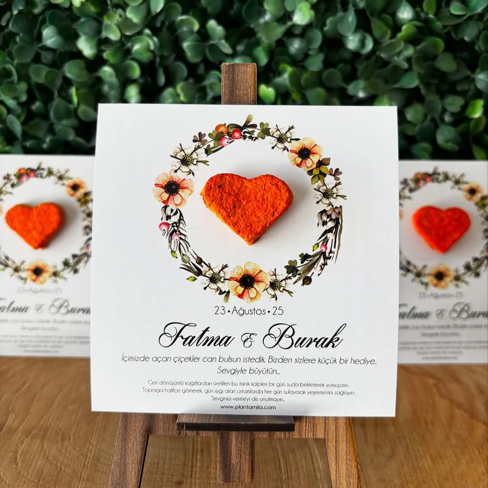 Plantamila - Kırmızı Kalpli Çiçek Daireli Tohum Kartı