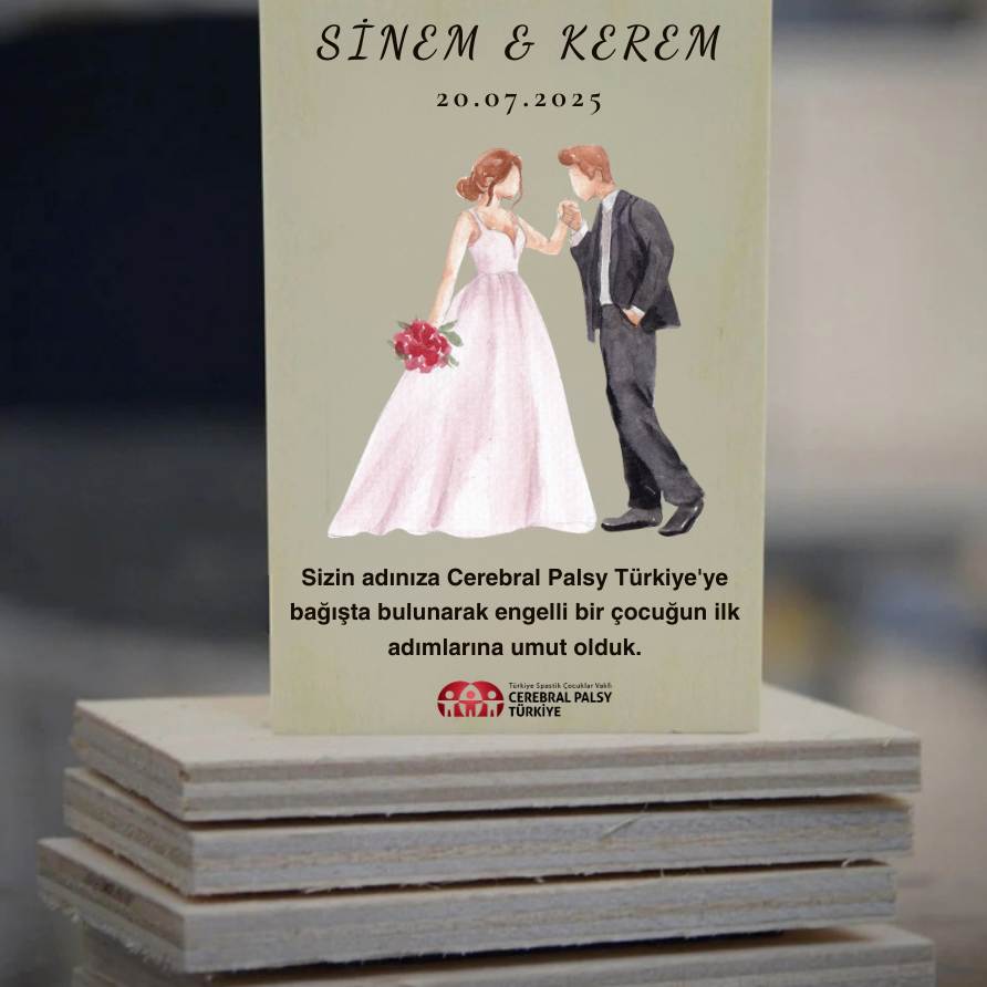 Türkiye Spastik Çocuklar Vakfı - Gelin ve Damat Temalı Ahşap Magnet