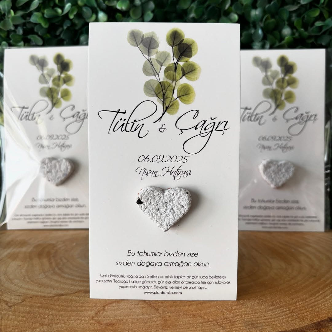 Plantamila - Beyaz Kalpli Yaprak Desenli Tohum Kartı