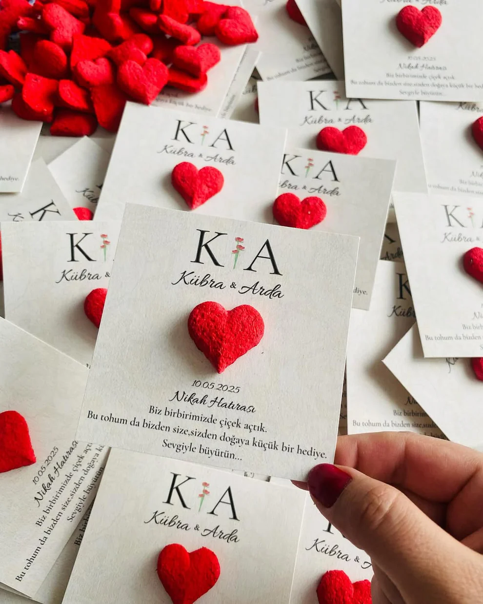 My Design - Kırmızı Kalpli Sade Tohum Kartı