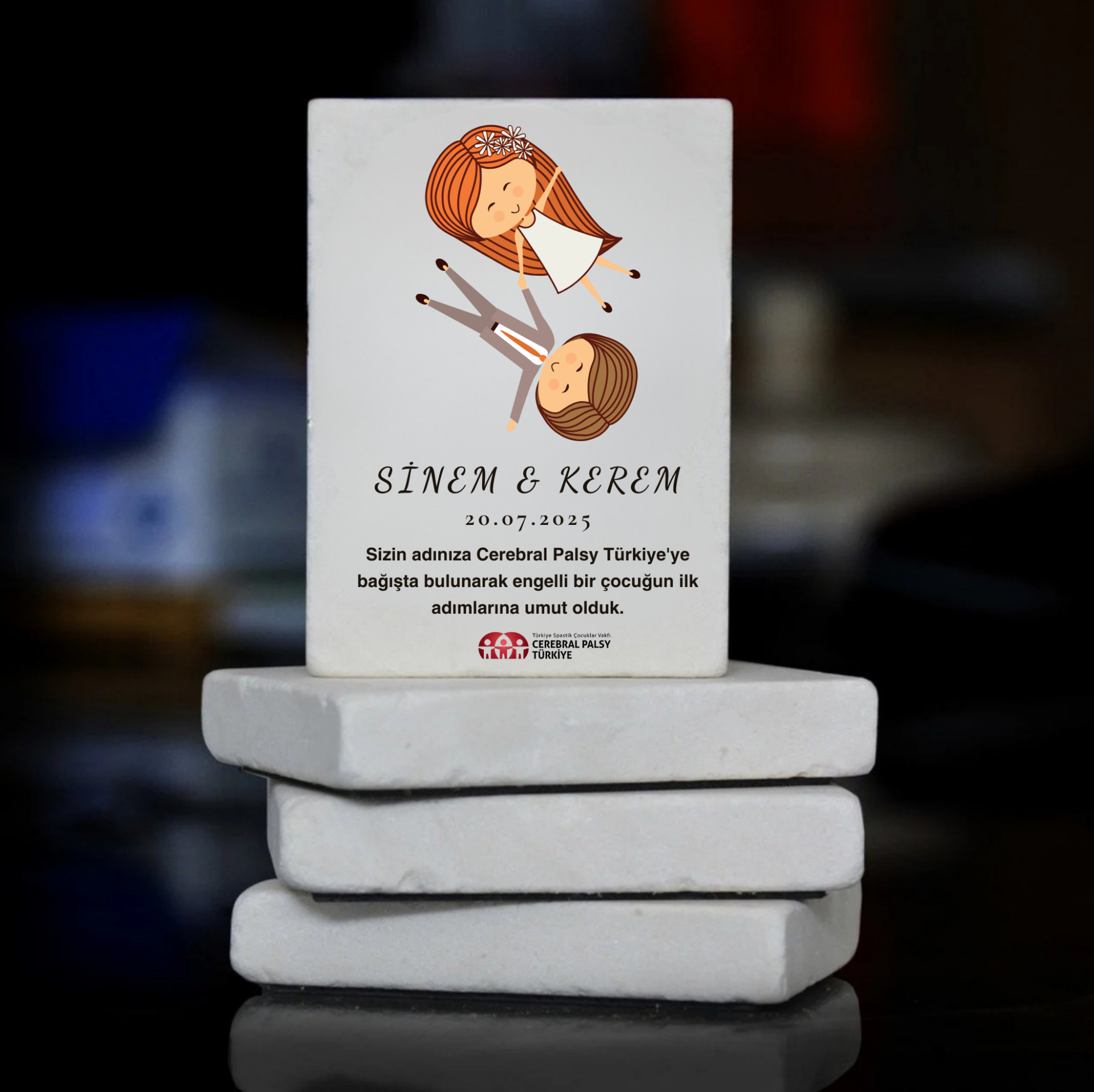 Türkiye Spastik Çocuklar Vakfı - Gelin ve Damat Çizimli Taş Magnet