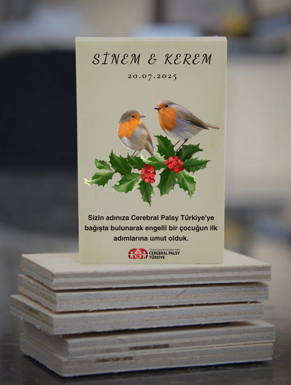 Türkiye Spastik Çocuklar Vakfı - Kuş ve Yaprak Desenli Ahşap Magnet