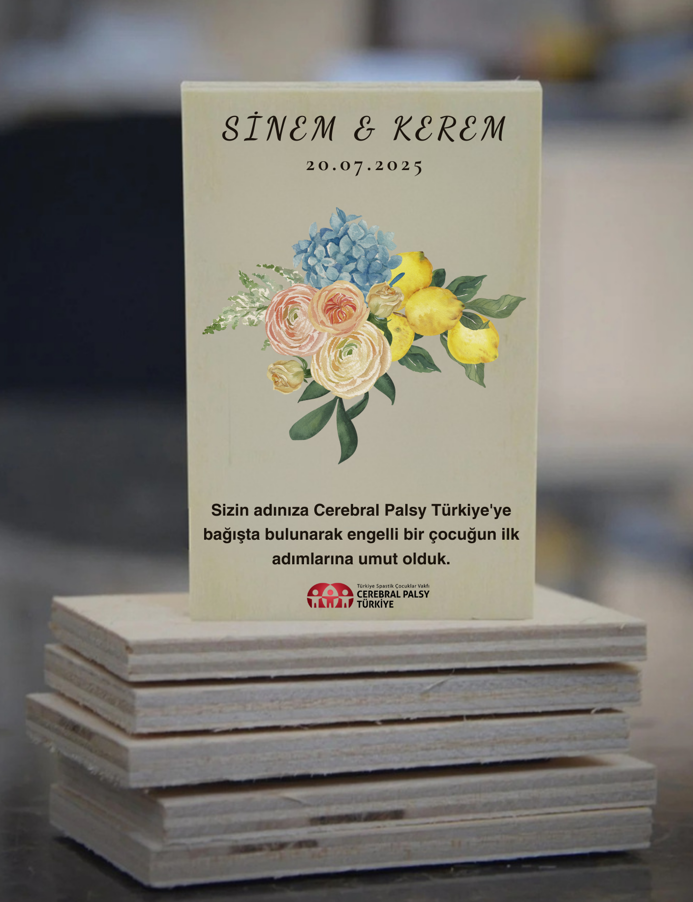 Türkiye Spastik Çocuklar Vakfı - Limon ve Çiçek Desenli Ahşap Magnet