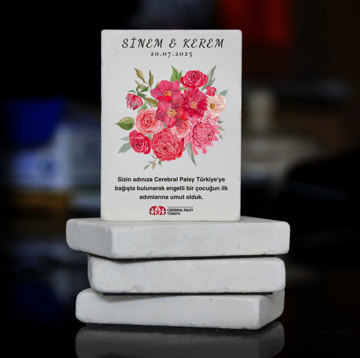 Türkiye Spastik Çocuklar Vakfı - Kırmızı Gül Buketi Taş Magnet