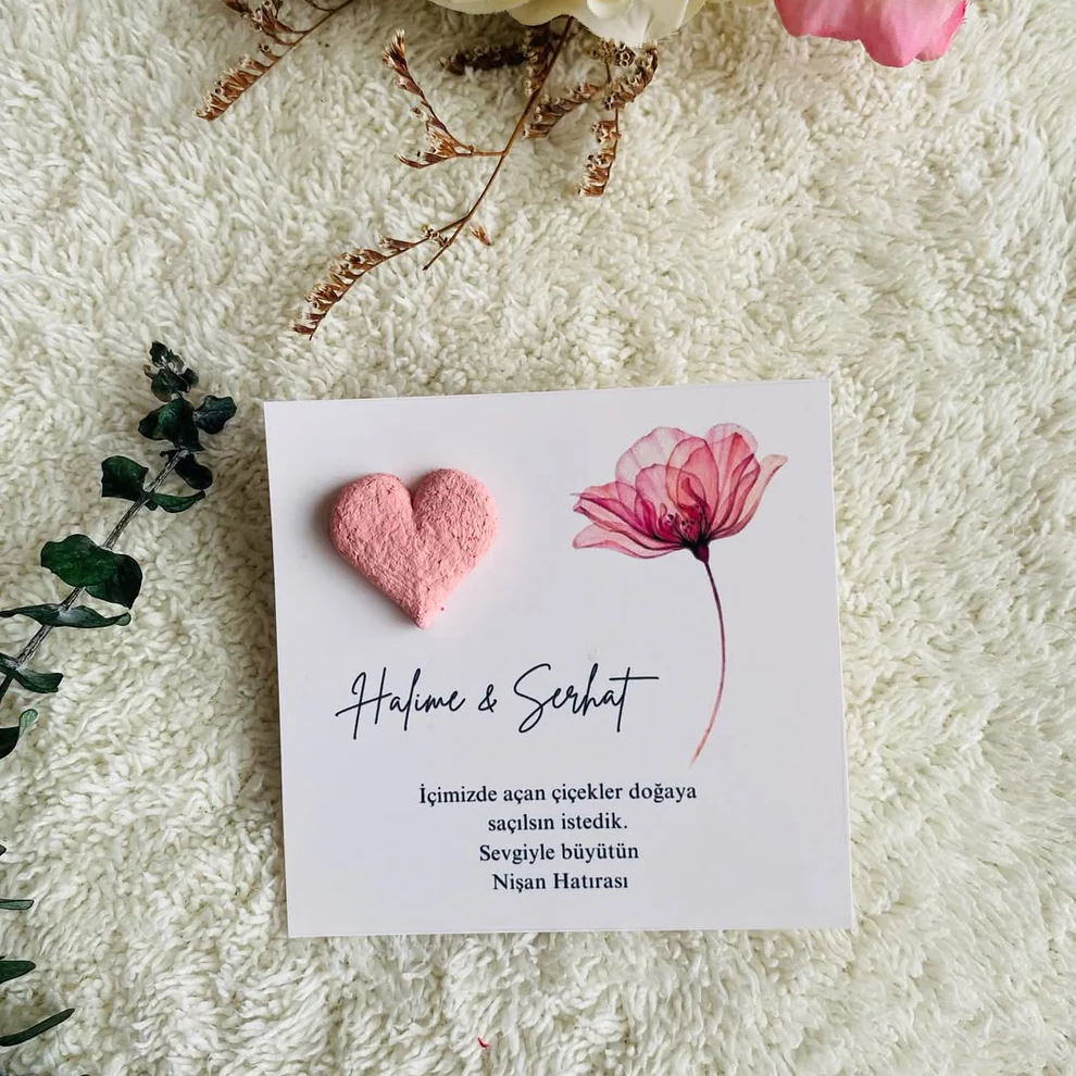 My Design - Pembe Kalpli Çiçek Detaylı Tohum Kartı