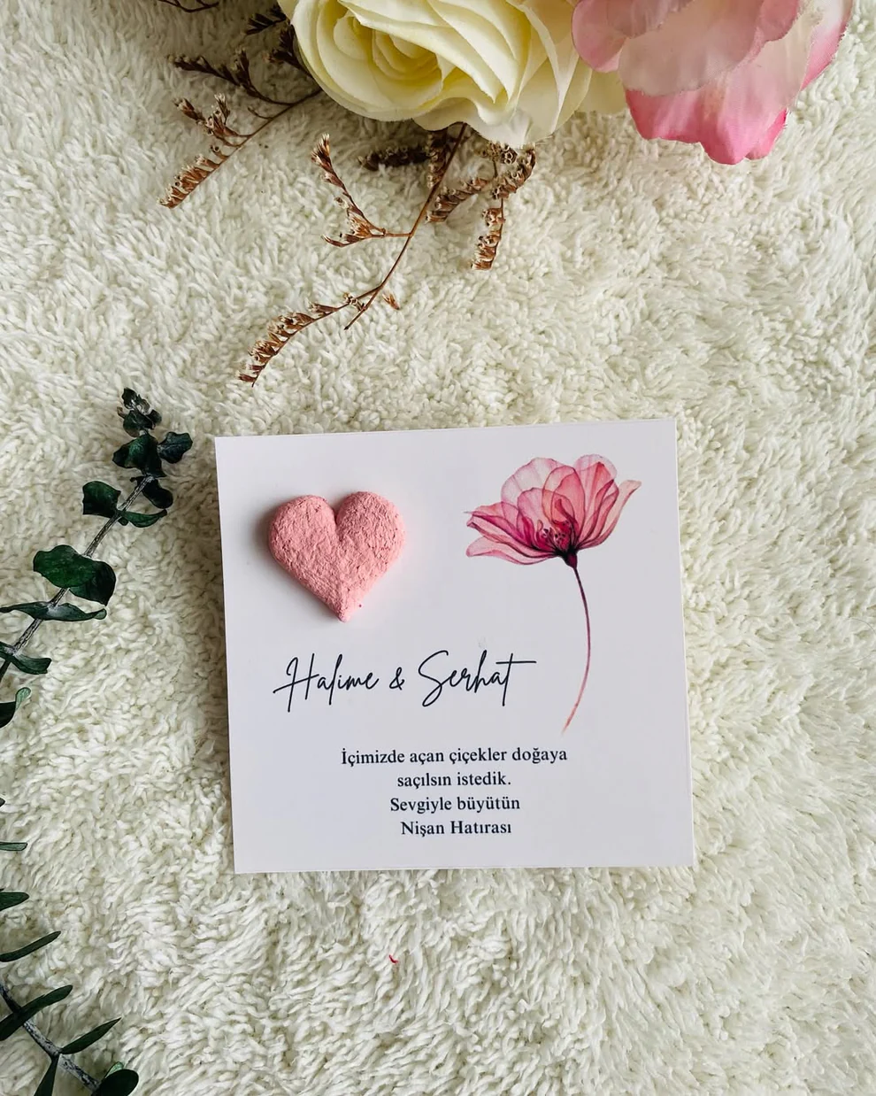 My Design - Pembe Kalpli Çiçek Detaylı Tohum Kartı