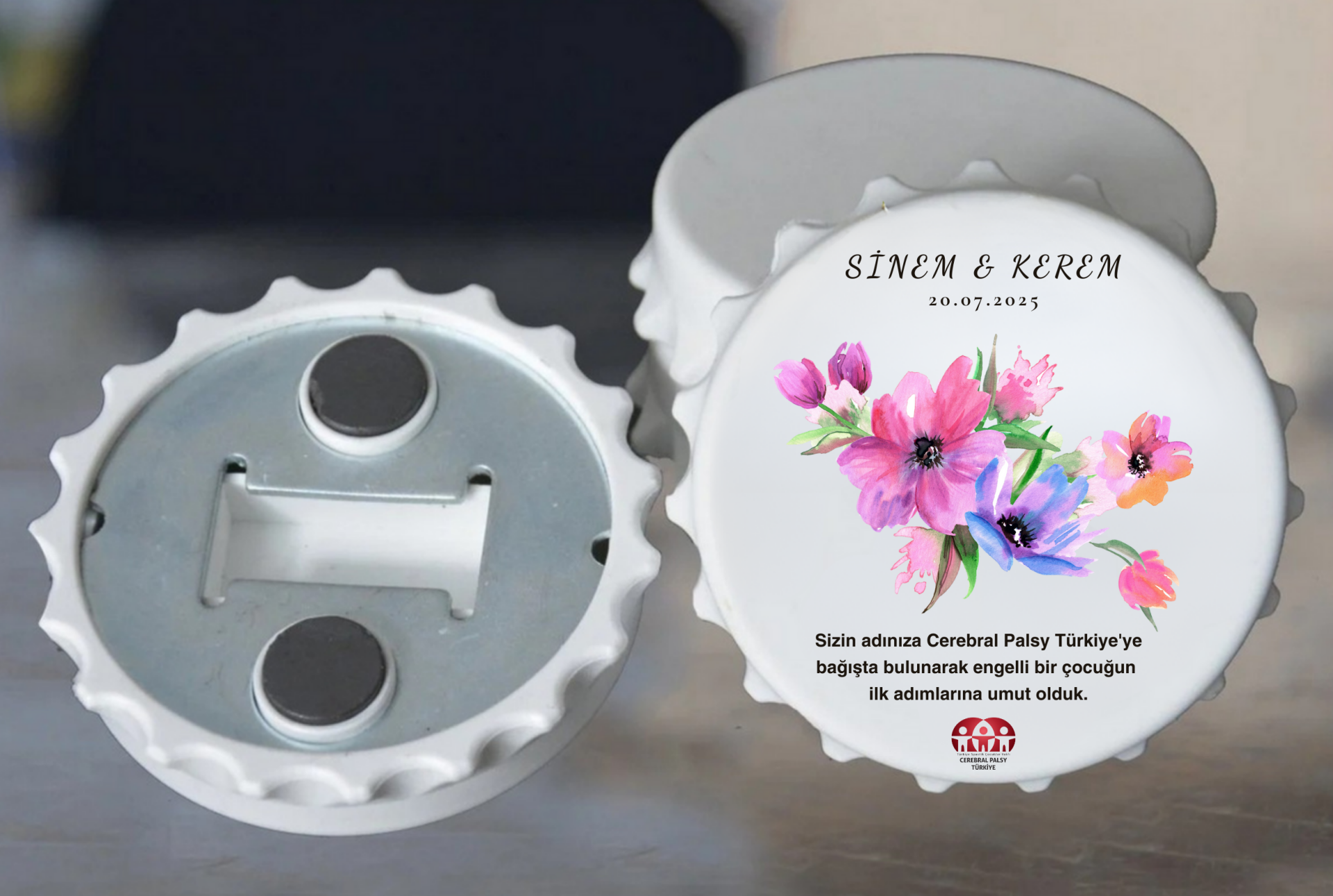 Türkiye Spastik Çocuklar Vakfı - Pembe ve Lila Çiçekli Açacak Magnet