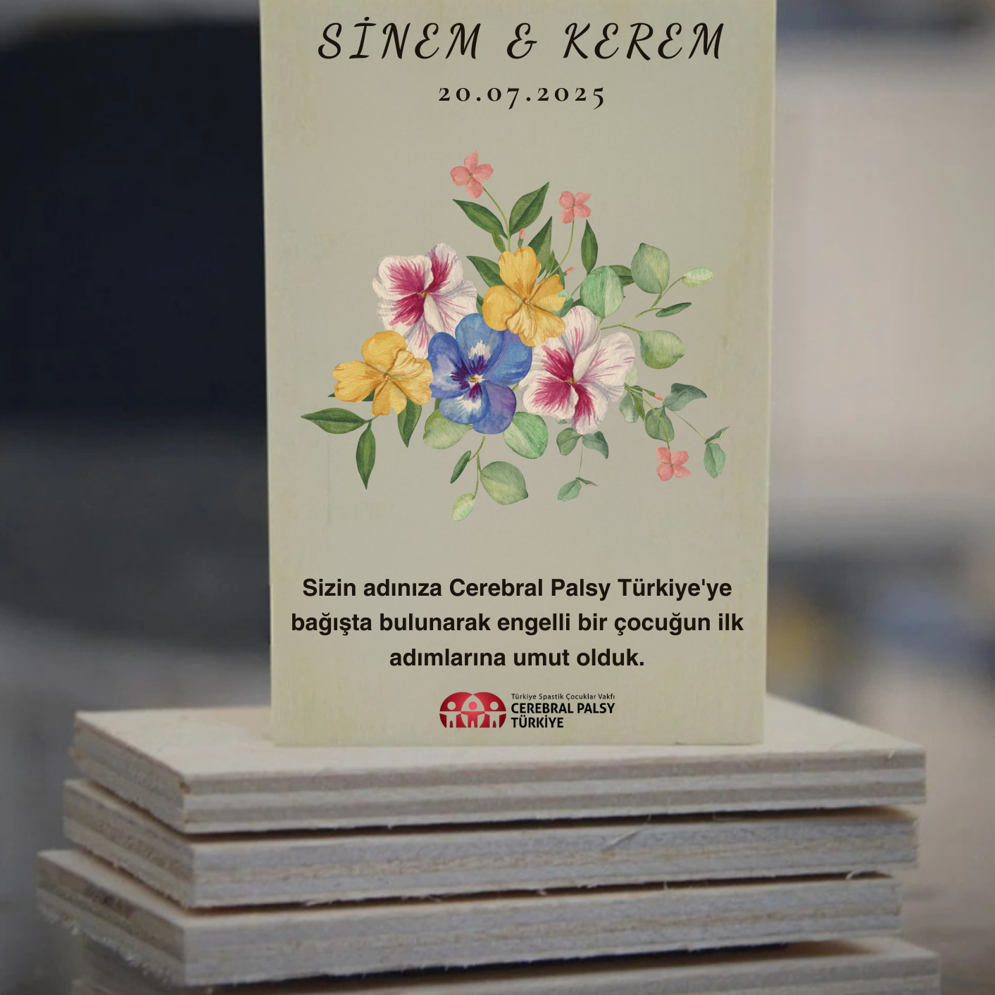 Türkiye Spastik Çocuklar Vakfı - Çiçek ve Okaliptüs Detaylı Ahşap Magnet