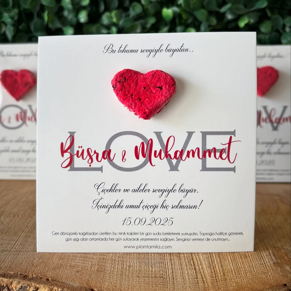 Plantamila - Kırmızı Kalpli Love Detaylı Tohum Kartı