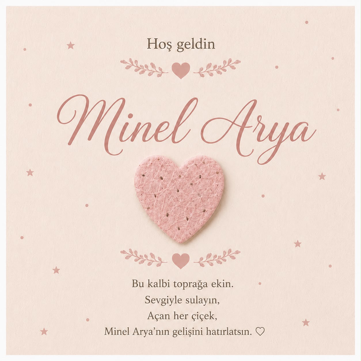 My Design - Kuru Çiçek Desenli Kişiye Özel Yenidoğan Tohum Kartı