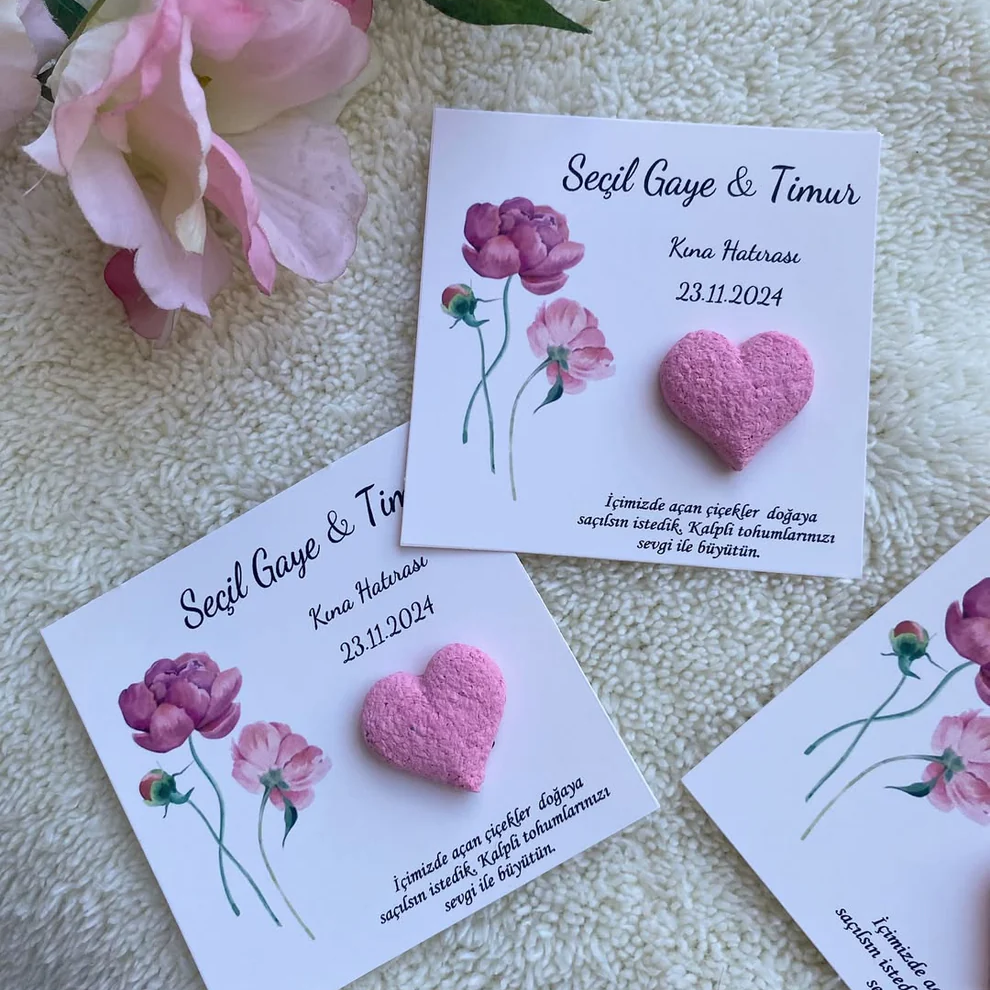 My Design - Pembe Kalpli Pembe Çiçek Detaylı Tohum Kartı