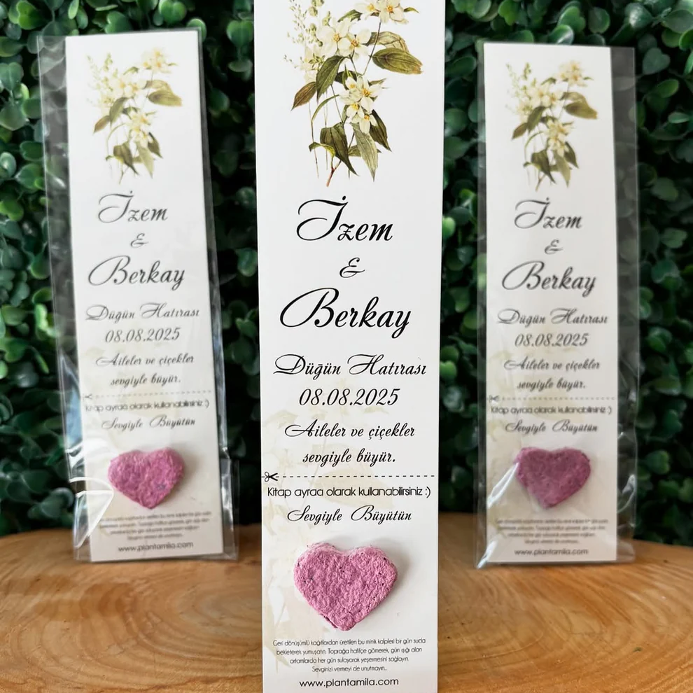 Plantamila - Pembe Kalpli Çiçek Detaylı Kitap Ayracı Tohum Kartı