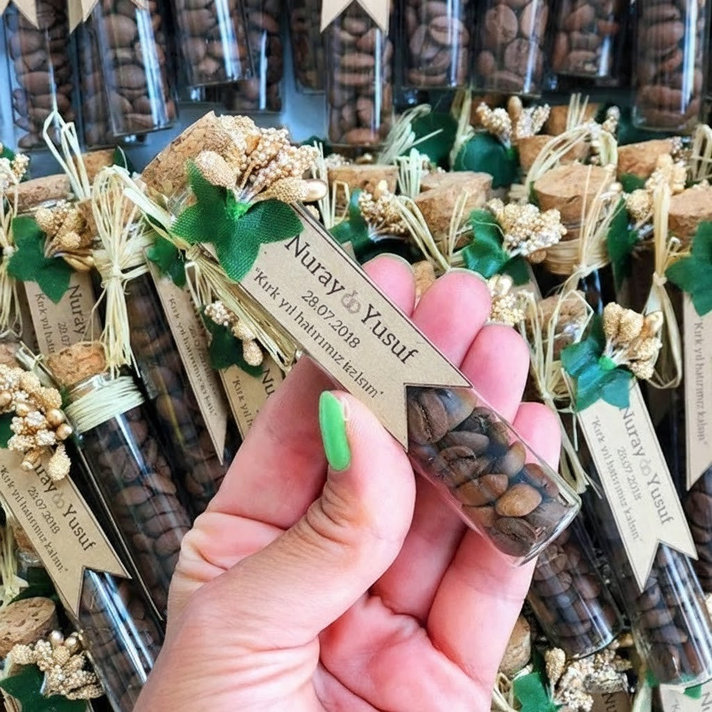 Cutie Fingers - Gold Çiçekli Kahve Çekirdekli Cam Tüp