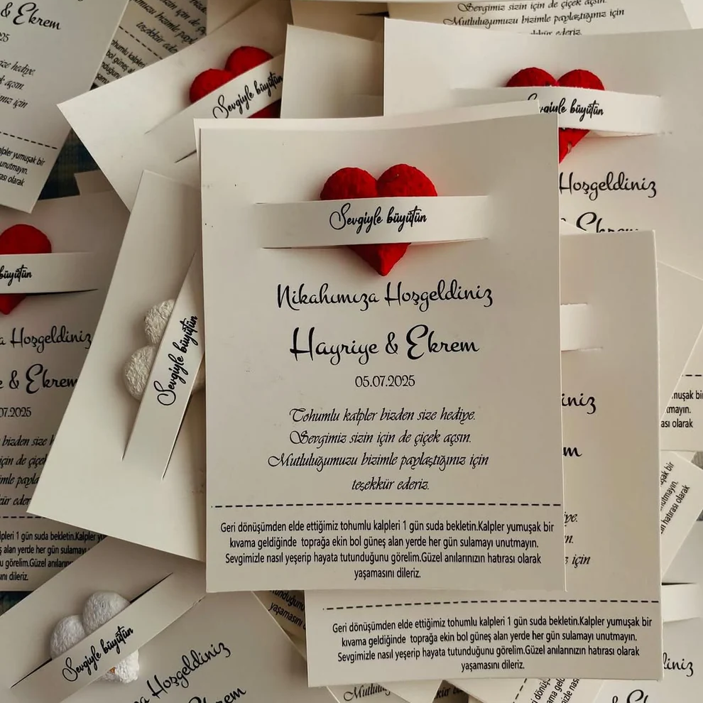 My Design - Kırmızı Kalpli Cep Detaylı Tohum Kartı