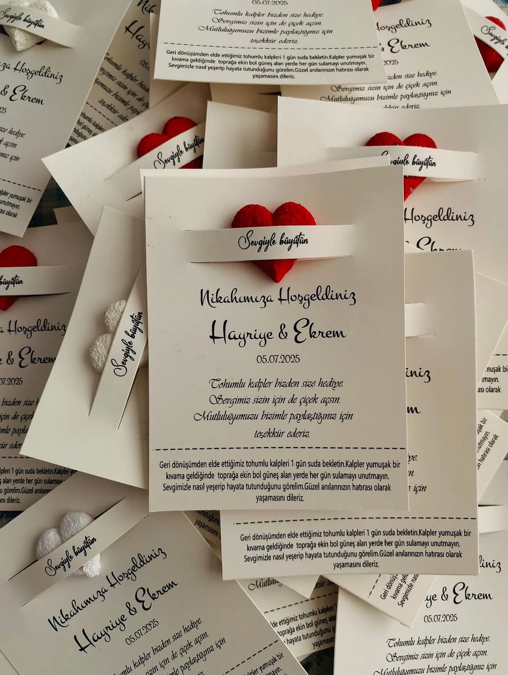 My Design - Kırmızı Kalpli Cep Detaylı Tohum Kartı