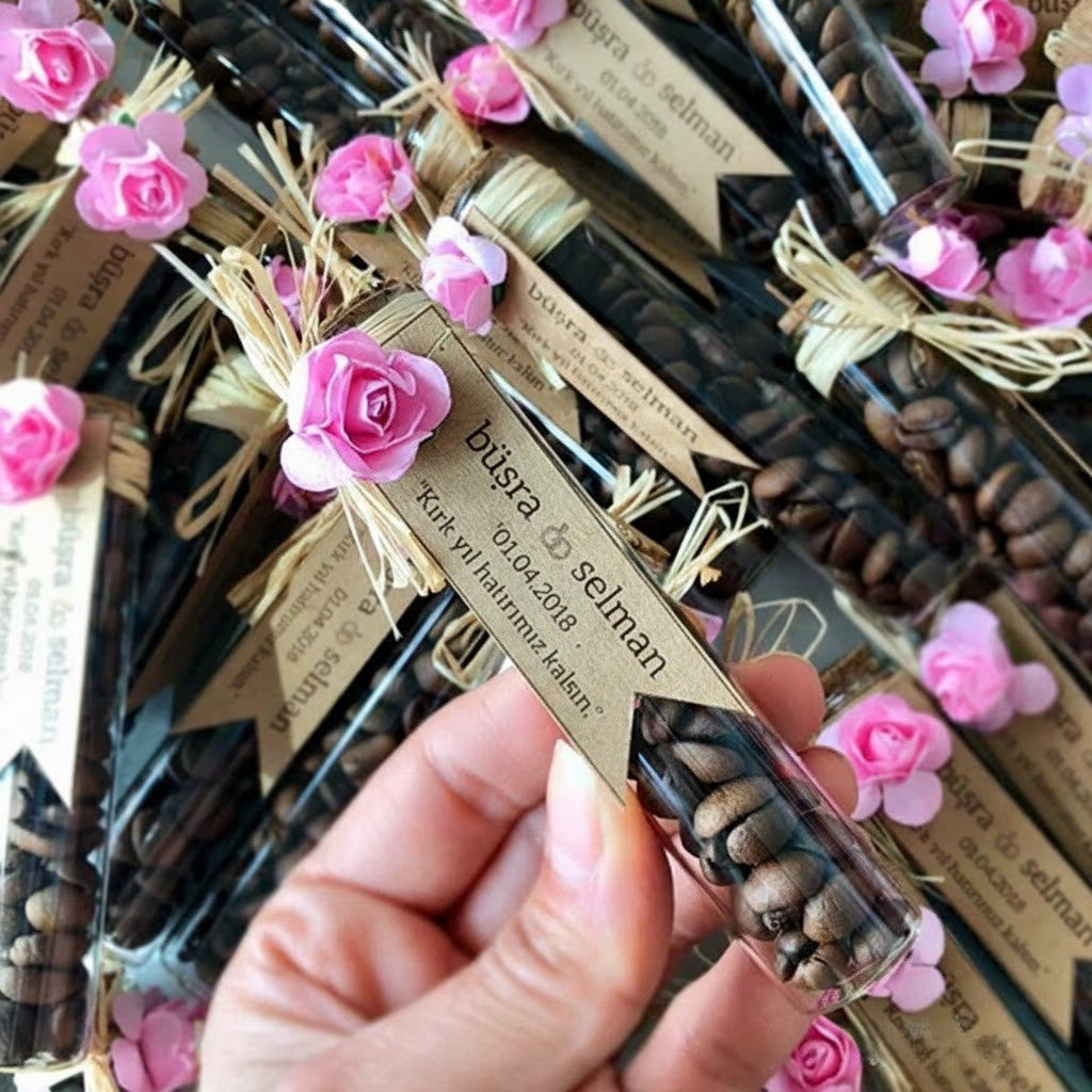 Cutie Fingers - Pembe Çiçekli Kahve Çekirdekli Cam Tüp